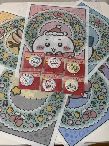 치이카와 (먼작귀) 풀컴프 세트 크리스마스 캔뱃지 클리어 파일 세븐일레븐