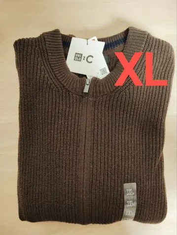새상품 유니클로C 크루넥 풀 집업 가디건 덕 브라운 XL 사이즈