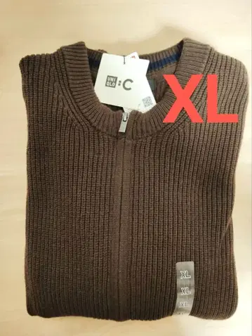 새상품 유니클로C 크루넥 풀 집업 가디건 덕 브라운 XL 사이즈
