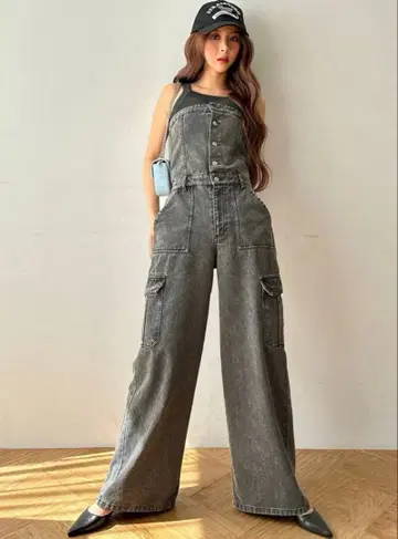 GRL 베어탑 데님 & 헨리넥 리브 미니 T셔츠 세트