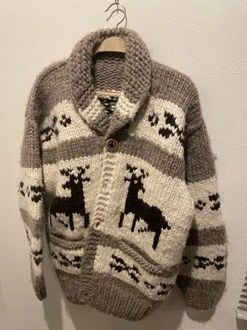 카우친 스웨터 우드 버튼 루돌프 무늬 카우친 가디건 두툼한