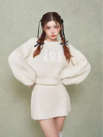 퀼팅 로고 니트 셋업