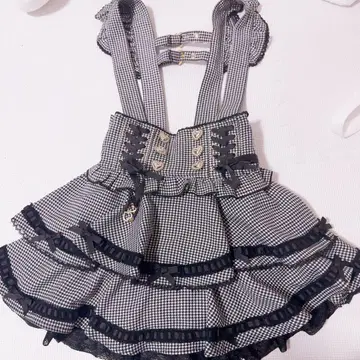 [ LIZLISA ] 사다리 리본 체크 티어드 치마바지