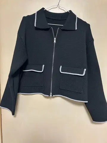 [ ABITOKYO ] 배색 카라 니트 블루종