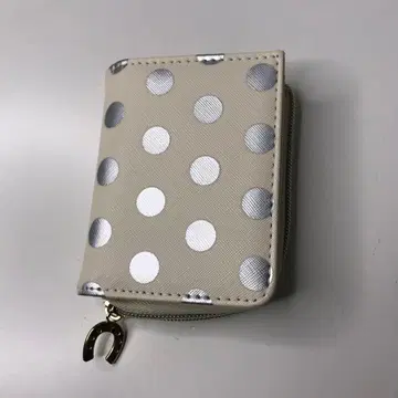 도트 무늬 접이식 지갑 베이지