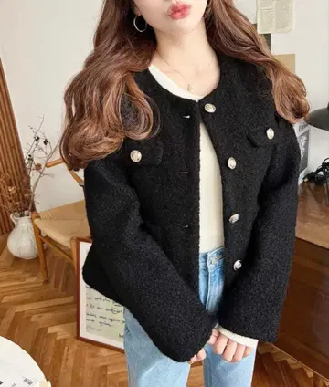 미사용 새상품! 페이크 울 골드 버튼 노카라 자켓