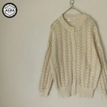 [새상품급] 가디건 니트 시스루 니트 걸리시 레이스풍 화이트 크림색 M