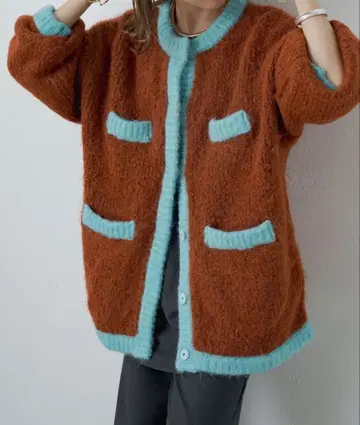 브라운과 아쿠아 블루 가디건