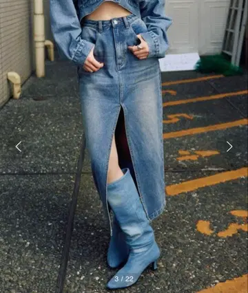 BLONDEY 딥 슬릿 롱 데님 스커트