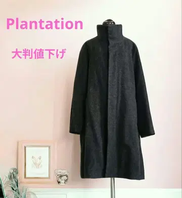 대형 가격 인하 Plantation 울 롱 코트 스탠드 카라