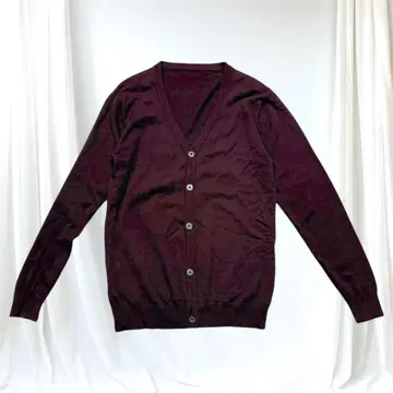 컨디션 최상 고급 와인 레드 면 100% 남성용 V넥 가디건 무지