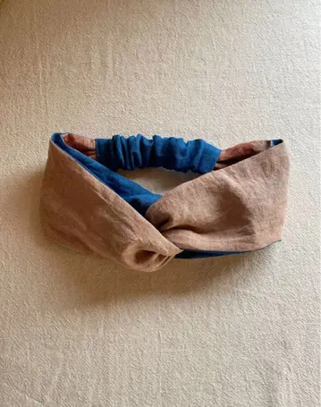 초목 염색 린넨 크로스 터번 남색 x 꼭두서니