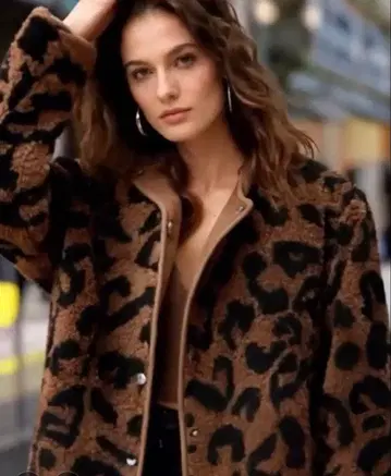 레오파드 무늬 자켓 애니멀 무늬 브라운