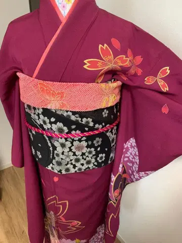 후리소데 풀세트 부품 자수 고쇼구루마 꽃 문양 금채 순수 실크