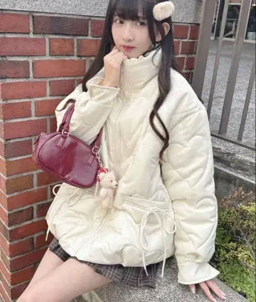 하트 퀼팅 리본 오버 자켓