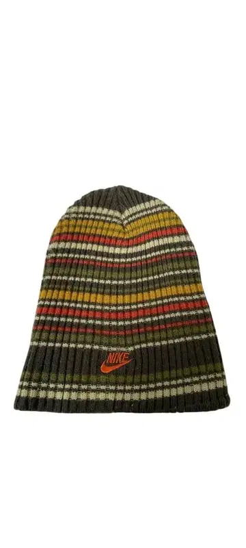 Y2K 90s 빈티지 Nike 니트 모자 올리브 그린 스트라이프