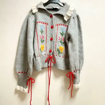 zara 자카드 가디건 플라워 자수 그레이 리본