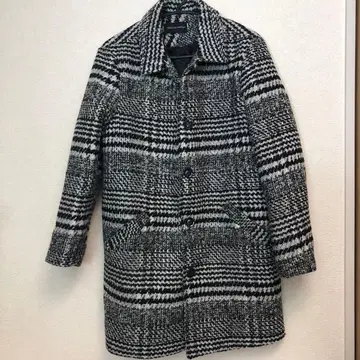 두꺼운 원단 체크 무늬 울 코트 L 사이즈 방한 아우터 점퍼