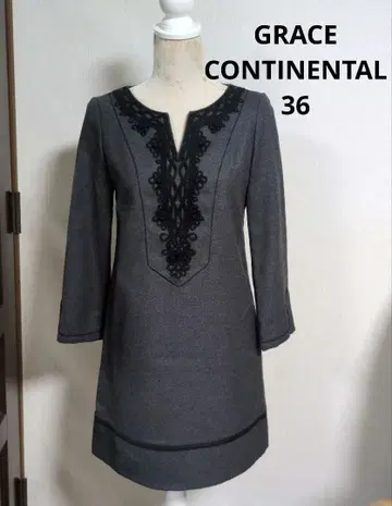 그레이스 콘티넨탈 그레이 울 자수 원피스 36