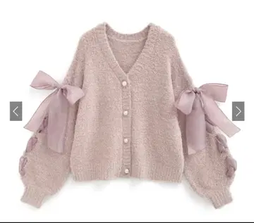 [ 미사용 새상품 ] 레이스업 리본 페더 니트 가디건 [tu1506 M