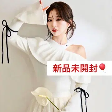 미개봉 새상품 다리치 darich 벨 슬리브 프릴 니트탑 화이트 FREE