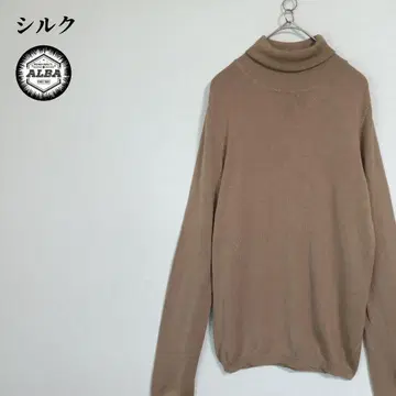 [ 새상품급 ] 니트 스웨터 실크 하이넥 브라운 베이지 긴팔