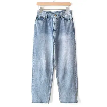 퓨어세신 세로 스트레치 발길이 데님 팬츠 스트레이트 세미 와이드 블루