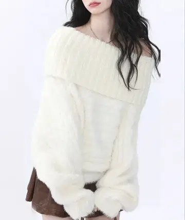 Sibra 오프숄더 니트탑 화이트