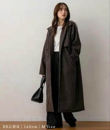 NOAHL 브라운 M 사이즈 롱 코트 스탠드 카라