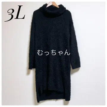 [ 컨디션 최상 ] m.r.k 터틀넥 샤기 원피스 슬릿 블랙