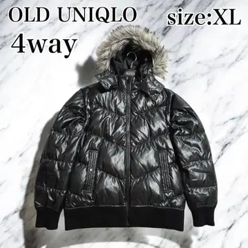 올드 유니클로 프리미엄 다운 자켓 퍼 y2k 광택 블랙 짧은 기장