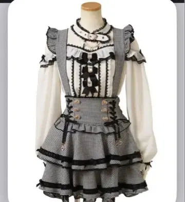 리즈리사 사다리 리본 체크 티어드 치마바지