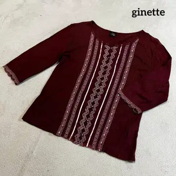 지넷 긴팔 티셔츠 상의 나루미야 레이스 디자인 와인 레드 앤티크풍