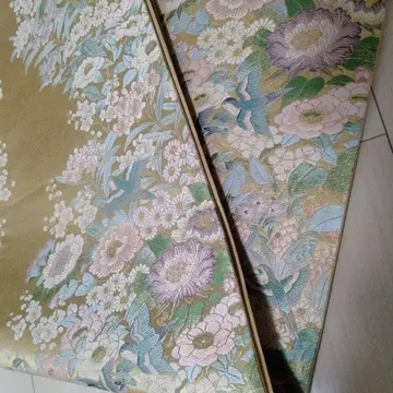 후쿠로 오비 꽃무늬 새 패턴 골드 컬러