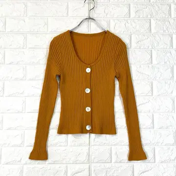 에테르노베레짜/38/오렌지/니트 가디건/프론트 버튼/리브