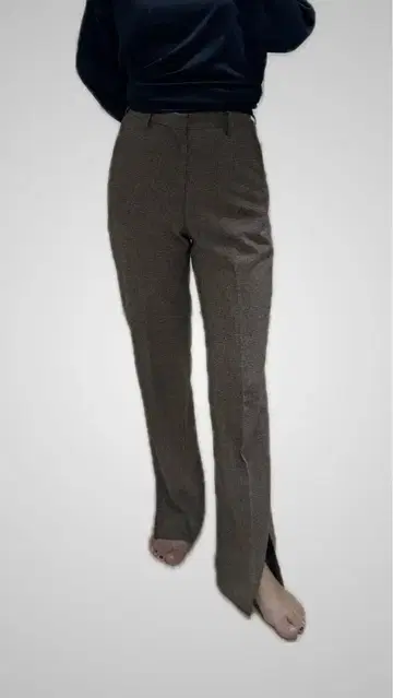 브라운 체크 무늬 슬랙스