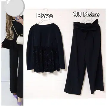 코디 세트 절개 페플럼 상의 와이드 팬츠