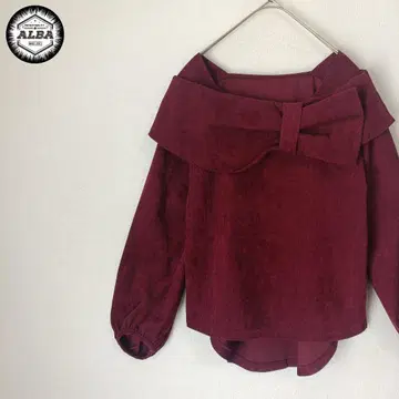 [ 새상품급 ] 티셔츠 상의 리본 걸리시 코듀로이 와인 레드 M