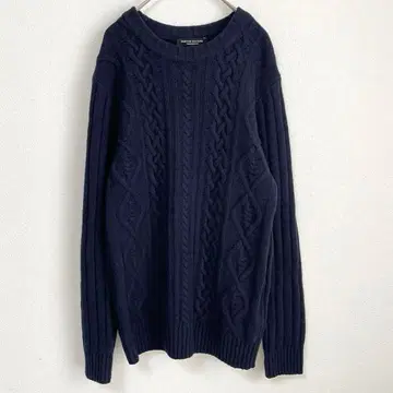 커스텀컬처 이탈리아제 케이블 짜임 크루넥 니트 스웨터 네이비 컬러