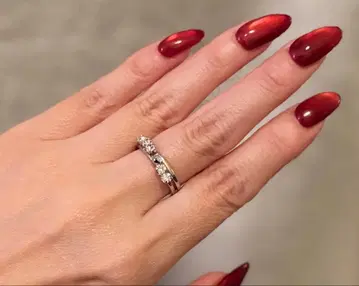 아쉬페 프랑스 실버 컬러 3스톤 부착 반지 2개 세트 12호