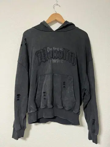 ANDER HUNK 데미지 가공 다크 그레이 후드티