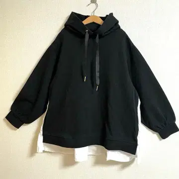 후드 부착 후드티 블랙/화이트 여성용 오버 사이즈 포켓 부착