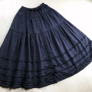 2023년 핑크하우스 피코 레이스 프릴 소프트 데님 스커트