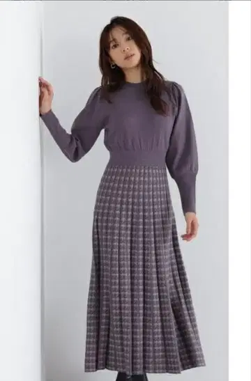 내추럴 뷰티 베이직 하운드 투스 도킹 니트 원피스