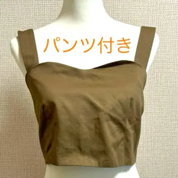 브라운 리본 포함 뷔스티에 레이스업 팬츠 셋업 디스코트