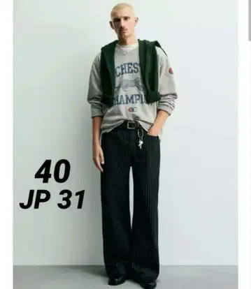 CHAMPION x ZARA 스트라이프 배기핏 청바지 40