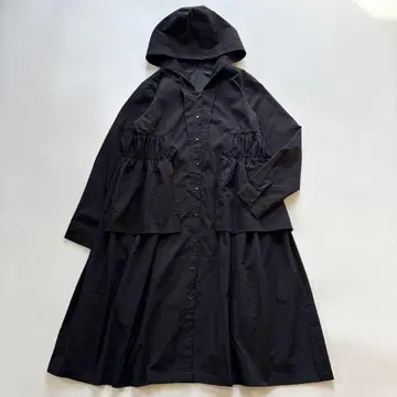 [ Esensation ] 코트 롱 후드 티어드 블랙 FREE