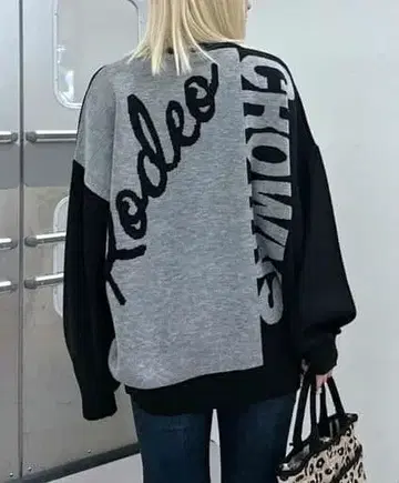 신상 백 바이컬러 니트탑 블랙 계열 FREE 4950엔