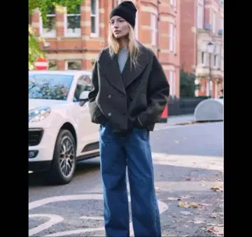 [ 새상품 ] ZARA 그레이 숏 기장 더블 브레스트 코트 L