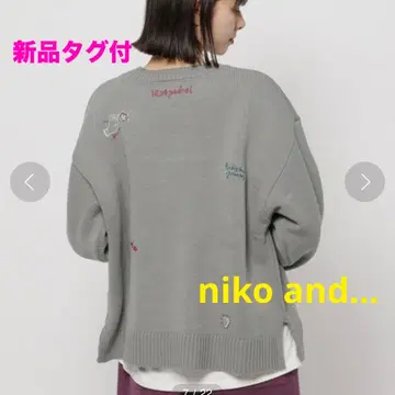 택 포함 새상품 niko and - 모티브&레터링 니트 풀오버